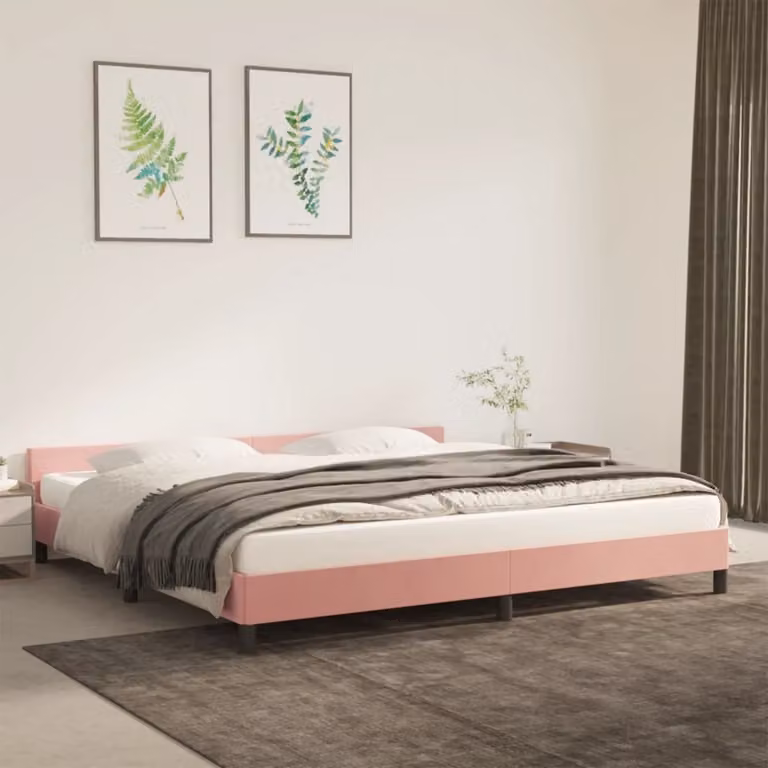 The Living Store Struttura letto con testiera rosa 200x200 cm in velluto