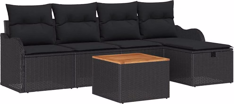 Set Divano da Giardino con cuscino 6 pcs Nero polyrattan