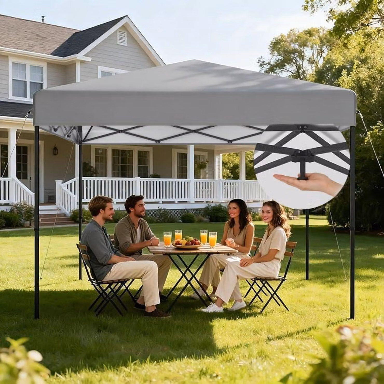 Padiglione pop-up 3x3 metri, impermeabile, con protezione UV, struttura in acciaio, colore argento, altezza regolabile