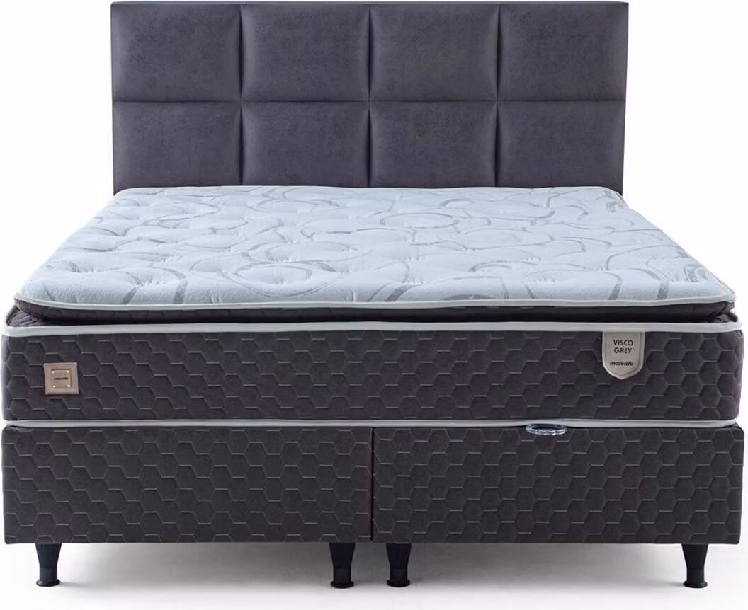 Großes Graues Doppelbett Schlafzimmer Luxus Möbel Stilvolles Bettgestell