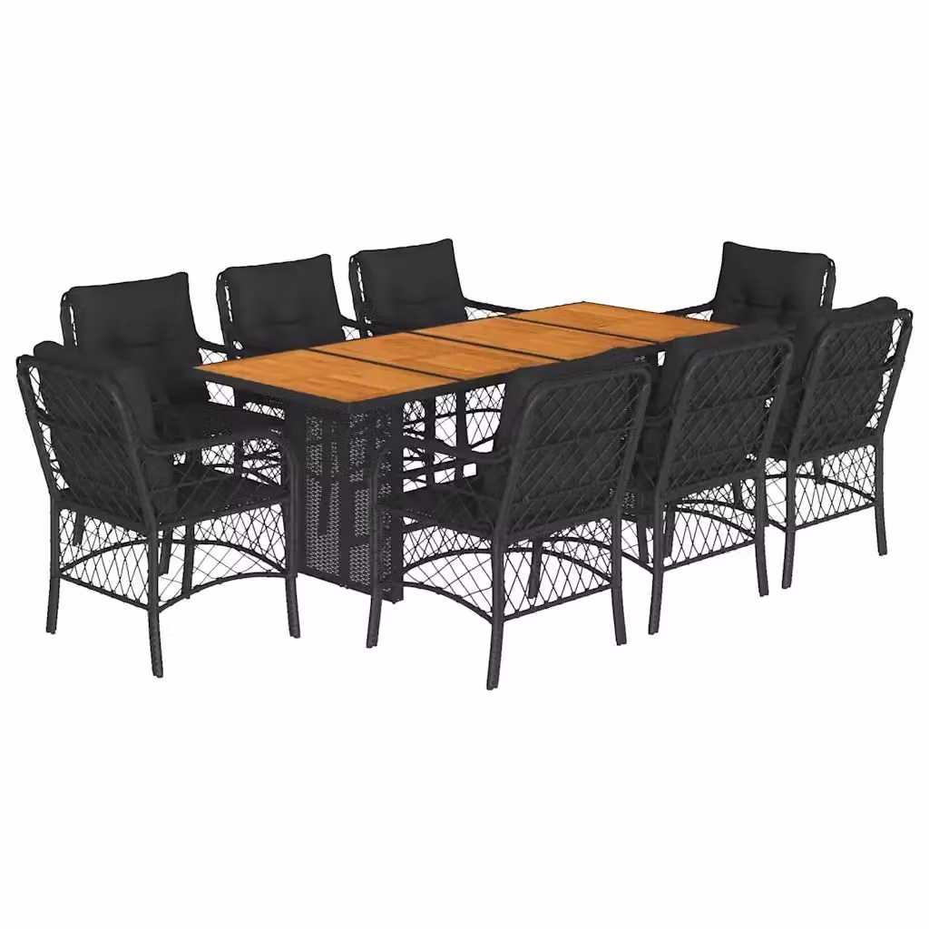 Set da pranzo da giardino vidaXL in polyrattan nero con tavolo in legno di acacia e 9 pezzi – 2