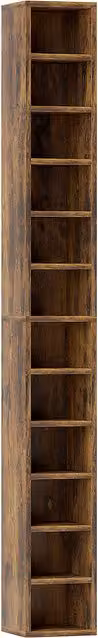 Libreria porta CD HOMCOM in MDF e legno, 12 ripiani per 204 CD, Marrone Rustico, L/P/H: 21 x 11,5 x 175 cm