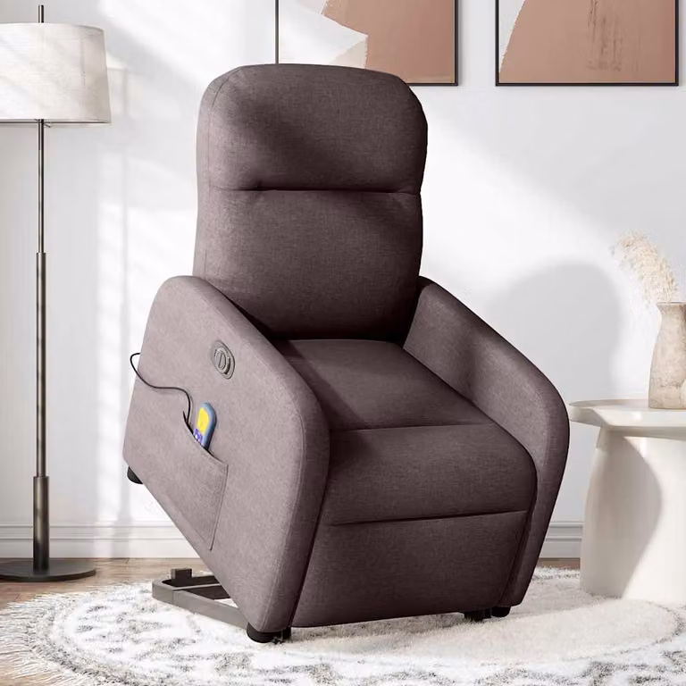 vidaXL Poltrona Alzapersona Massaggio Elettrica Marrone Scuro Tessuto