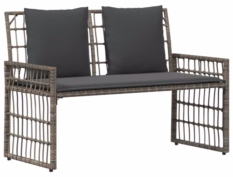 Panca da giardino 2 posti, realizzata in rattan sintetico e acciaio, con cuscino