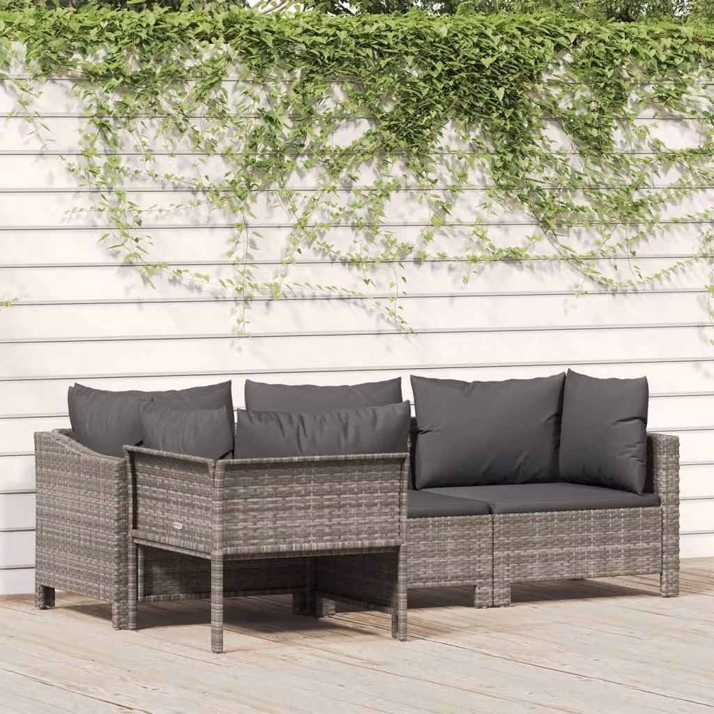 The Living Store Set salotto da giardino 4 pezzi con cuscini in poly rattan grigio
