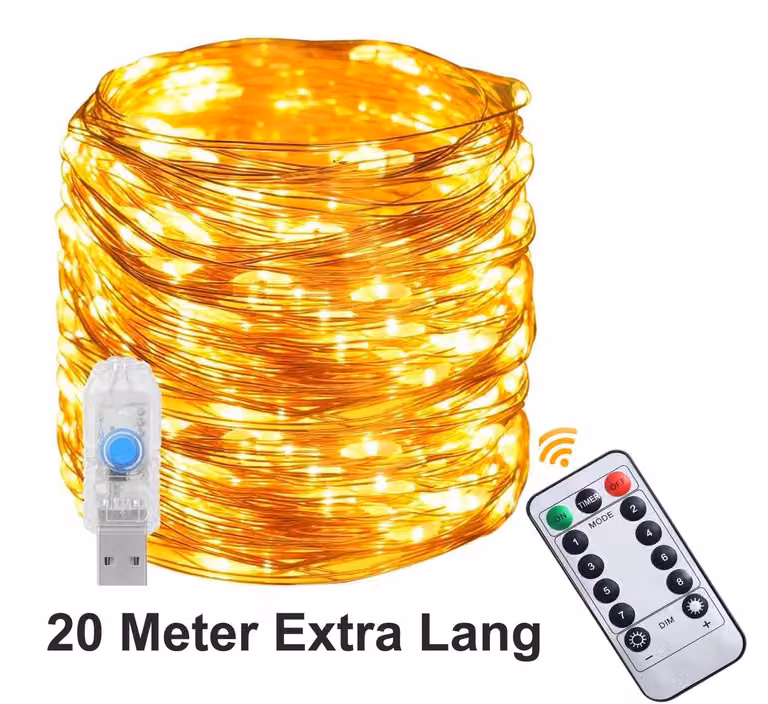 Ghirlanda luminosa a LED LUNGA con 200 LED, 20 metri, 8 modalità decorative, alimentazione USB, ideale come decorazione per feste, compleanni e Natale