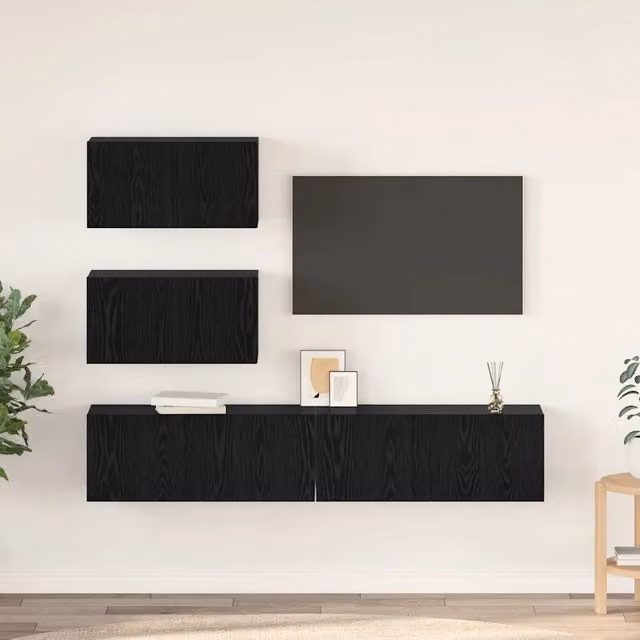 Set mobile TV 4 pz Rovere Nero Legno ingegnerizzato 3393394