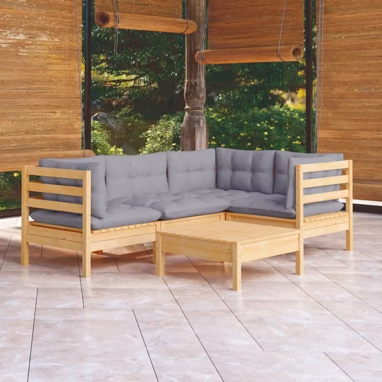Maison Exclusive - Set Divani da Giardino 5 pz con Cuscini Grigi Massello di Pino
