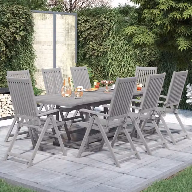 Set da pranzo da giardino vidaXL in legno di acacia grigio, 9 pezzi – 1