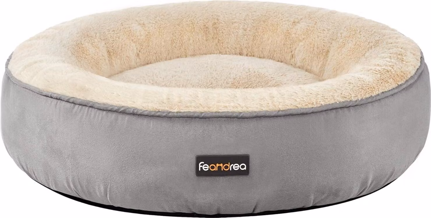 Letto per cani FEANDREA, letto per gatti, ciambella, Ø 60 cm, grigio chiaro