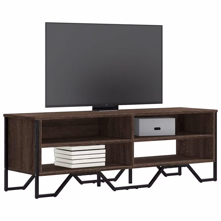 Mobile Porta TV Moderno vidaXL in Legno e Metallo, Colore Marrone Rovere, L 122 cm x P 34 cm x H 41 cm