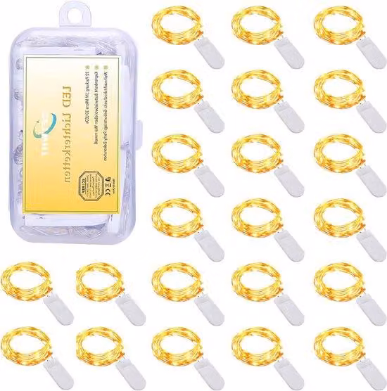Luci natalizie, 22 pezzi, filo di rame da 1 m, 10 LED bianco caldo, per interni ed esterni