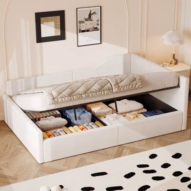 Letto Contenitore Imbottito 140x200 ¨C MINIMAL ¨C Beige