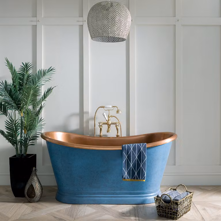 Vasca da Bagno a Doppia Estremità - Rame con Esterno Blu Patinato - Scelta di Dimensioni