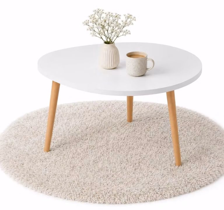 Omgoods - Tavolo da caffè scandinavo - Tavolo ovale bianco con gambe in legno