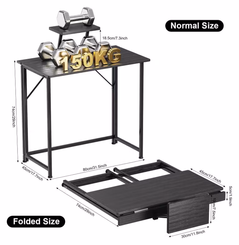 Scrivania per computer - Scrivania da gaming - 80 x 45 x 74 cm - Rettangolare - Struttura in legno - Con cassetto estraibile per la tastiera - Adatta per ufficio, studio e gaming - Colore nero