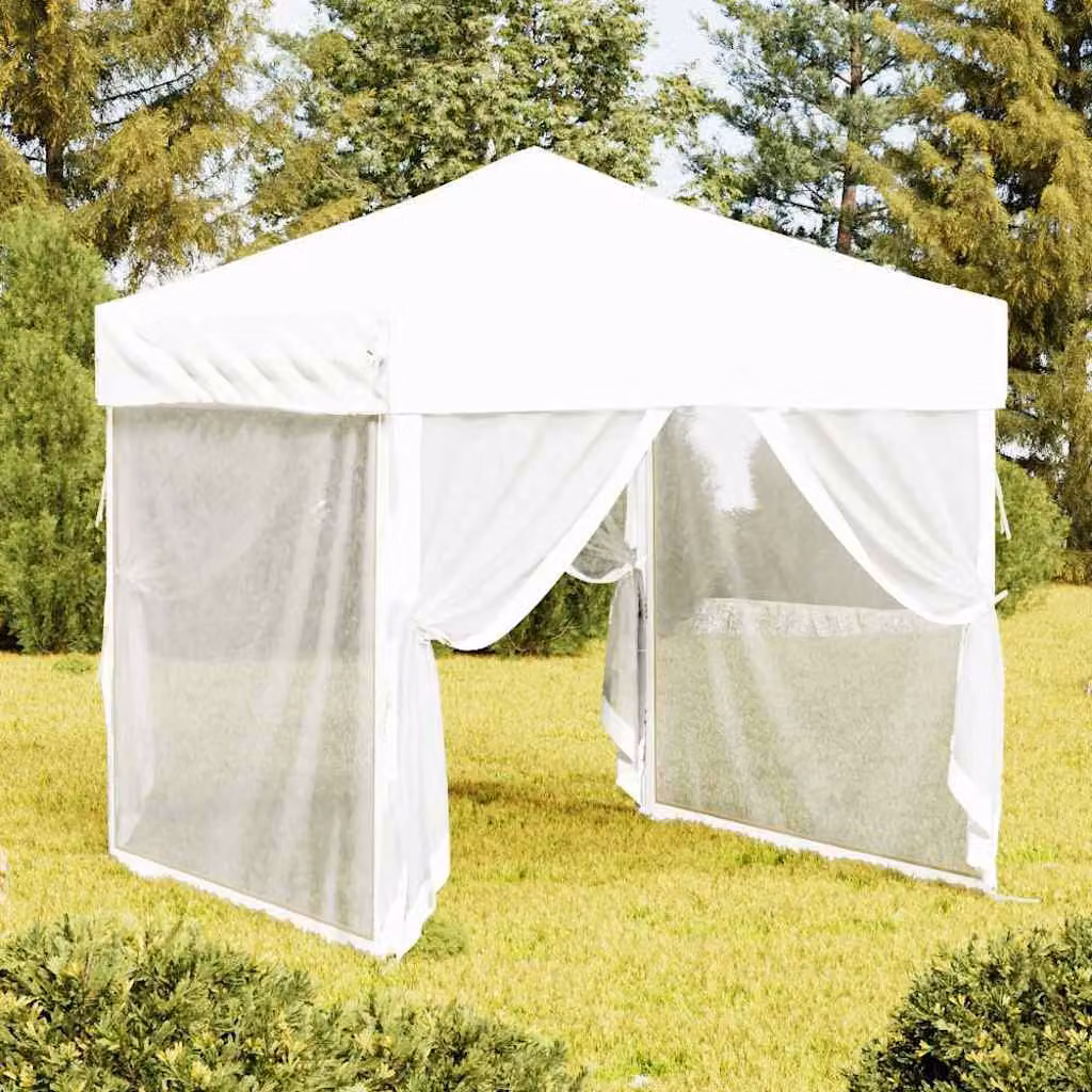 vidaXL Tenda per Feste Pieghevole con Pareti Laterali in Poliestere e Acciaio, Bianco