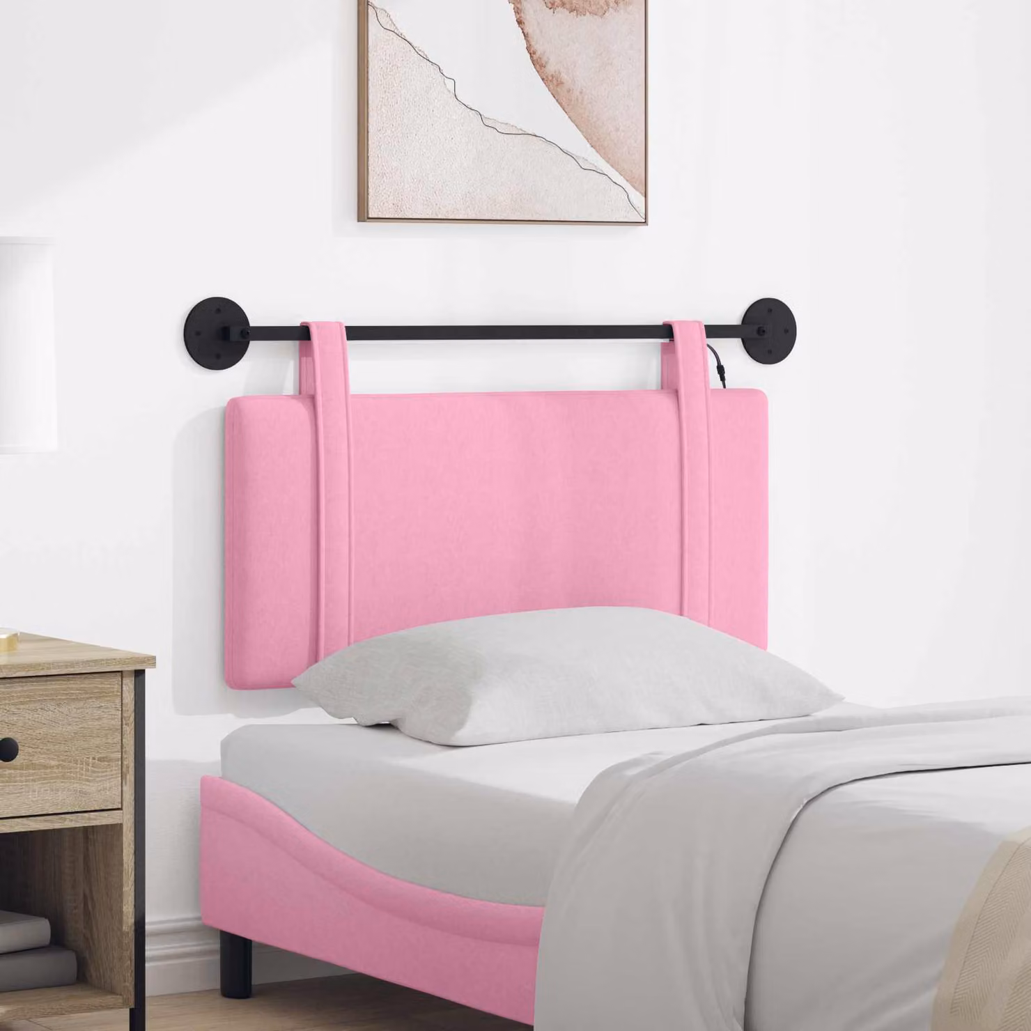 Testiera per letto sospesa vidaXL in tessuto rosa con illuminazione integrata e pannello imbottito