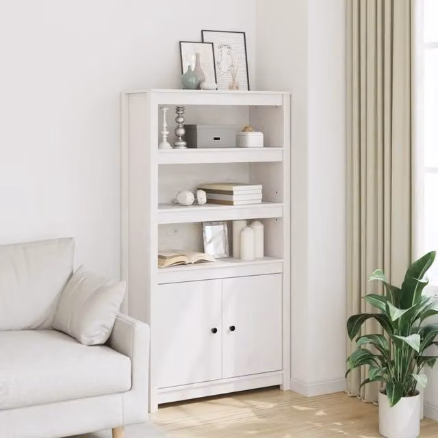 Credenza bianca in legno massello di pino vidaXL L: 80 cm, P: 35 cm, H: 154 cm
