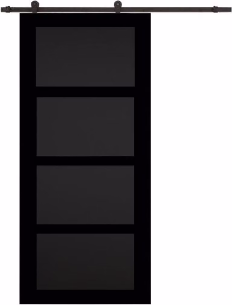 Porta scorrevole Telia nera a 4 pannelli H204 x L83 cm, binario con rotelle grandi per GD MENUISERIES