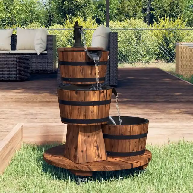 Fontana d'acqua Cascade vidaXL in legno massello marrone con pompa e ruote L/P/H: 55 x 55 x 80 cm