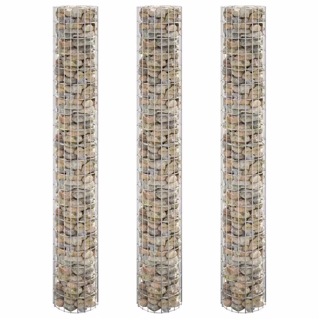 Set di 3 fioriere a gabbione circolari vidaXL in acciaio zincato grigio, Ø 30 cm x H 200 cm