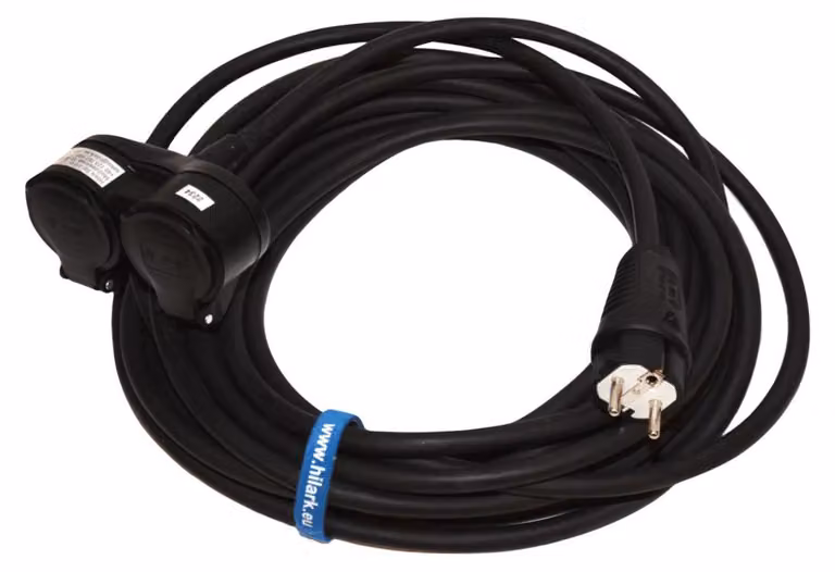 Cavo di prolunga in PVC H05VV-F 3G1,5 con scatola di derivazione a 2 uscite, lunghezza 3 metri