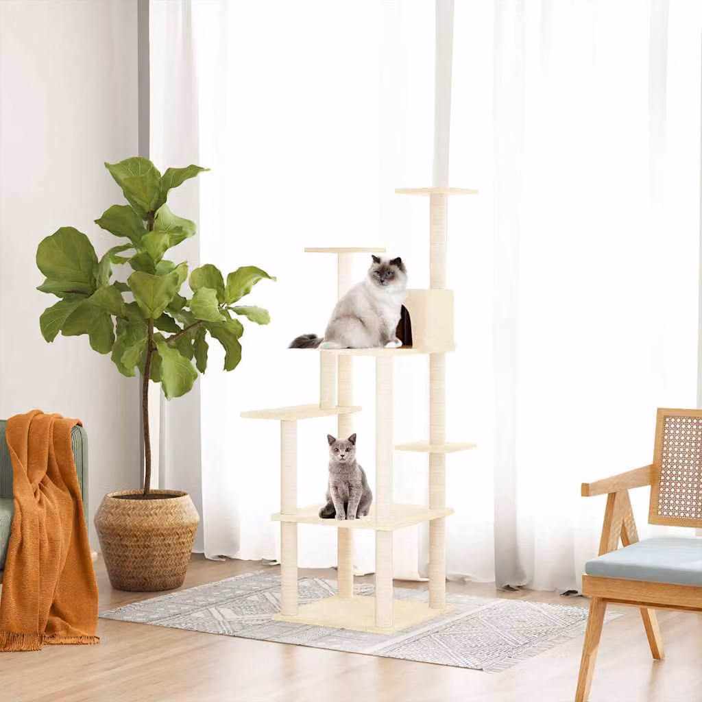 Albero per gatti vidaXL con tiragraffi in sisal, colore beige, Altezza: 153 cm