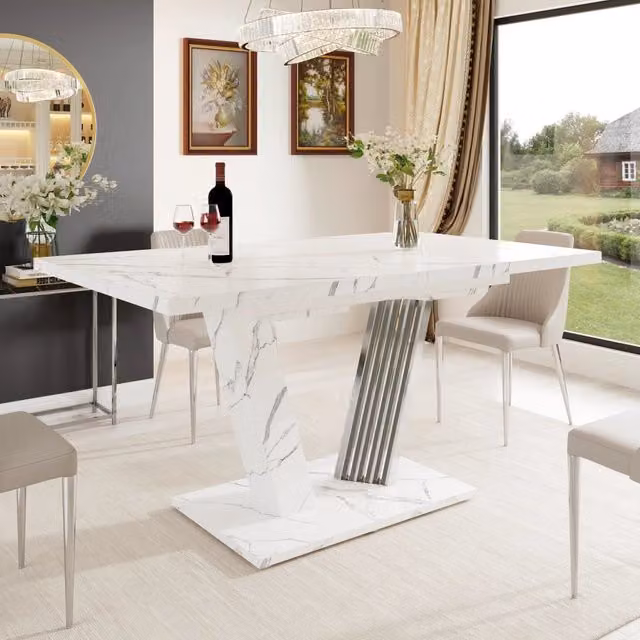 Tavolo da pranzo rettangolare allungabile Mivray in MDF bianco lucido con base centrale e altezza regolabile L/P/H: 120-160 x 80 x 76 cm