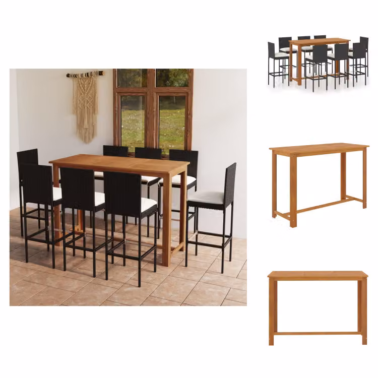 vidaXL Set bar da giardino 9 pezzi con cuscini nero - Set di mobili da giardino