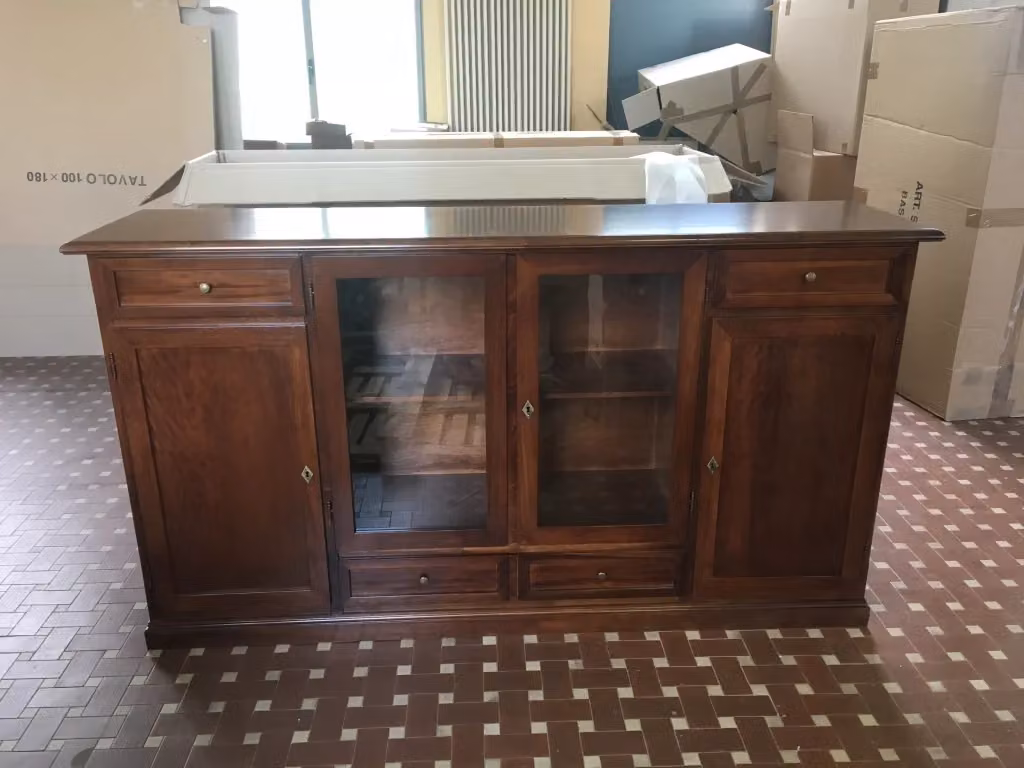 Madia credenza in stile arte povera con ante in vetro Mobili 2G colore marrone L: 205 cm, P: 49 cm, H: 113 cm – 2