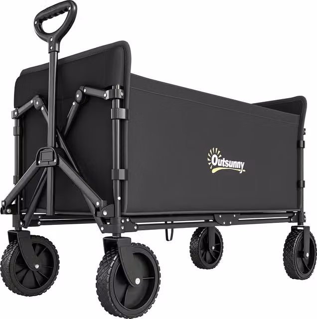 Outsunny Carrello da Giardino Pieghevole con Pannello Apribile da 120L in Acciaio e Poliestere, Nero, L 90 cm x P 48 cm x H 62 cm – 1