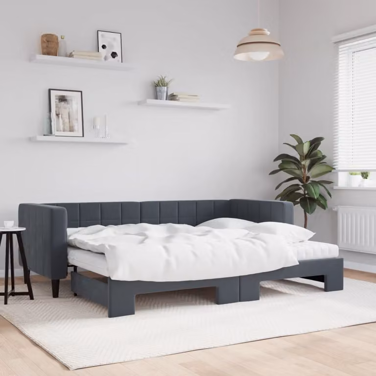 Divano Letto Estraibile vidaXL in Velluto Grigio con Materasso L/P/H: 223 x 90 x 68 cm