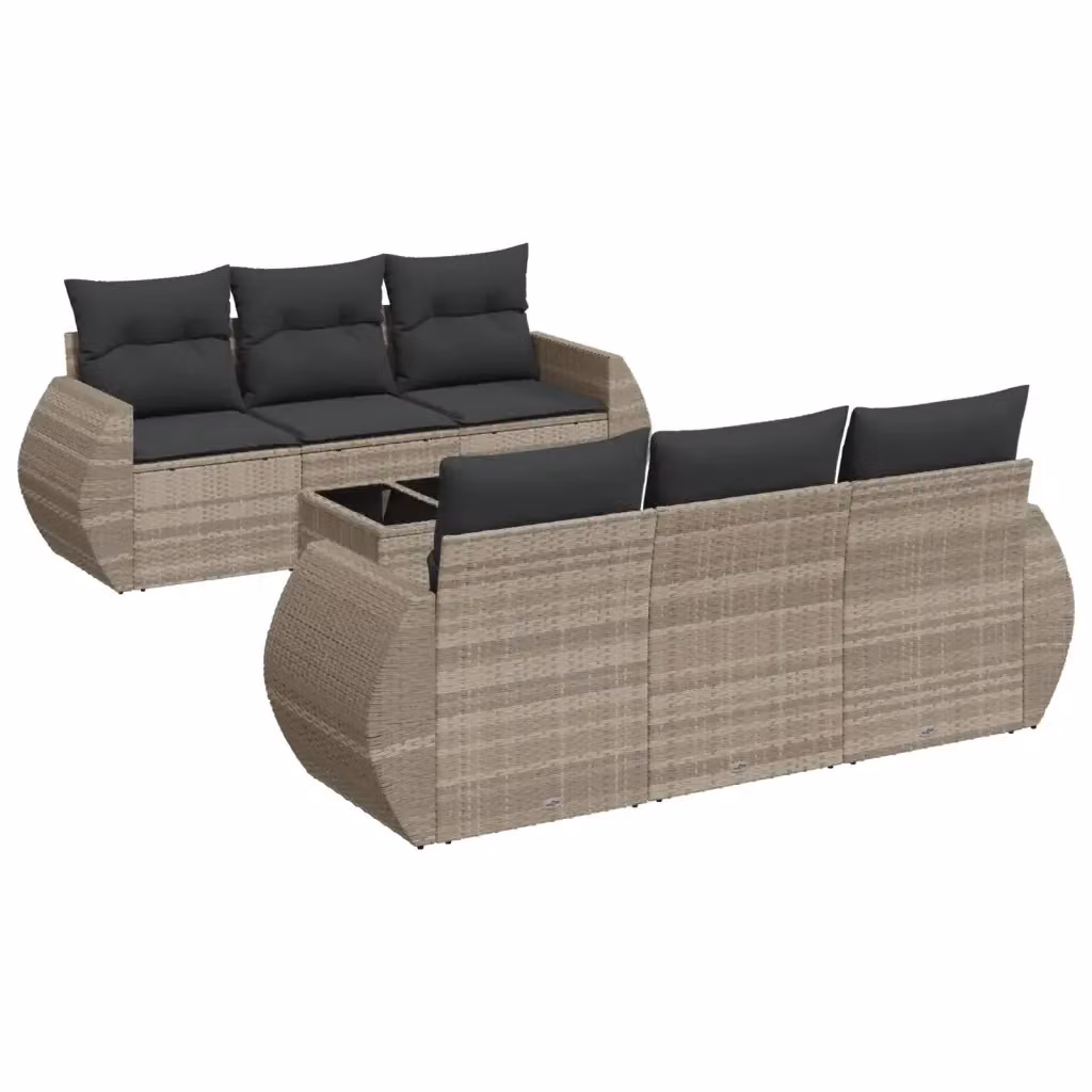 Set Divani da Giardino vidaXL 7 Pezzi con Cuscini Grigio con Tavolino e Struttura in Metallo e Polyrattan – 2