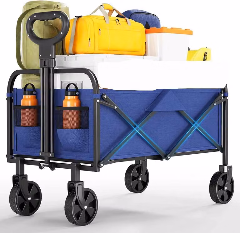 Carrello da giardino - Carrello pieghevole/carrello da trasporto - Capacità 50 l - Leggero e portatile - Per il campeggio, la spiaggia, la spesa - Blu