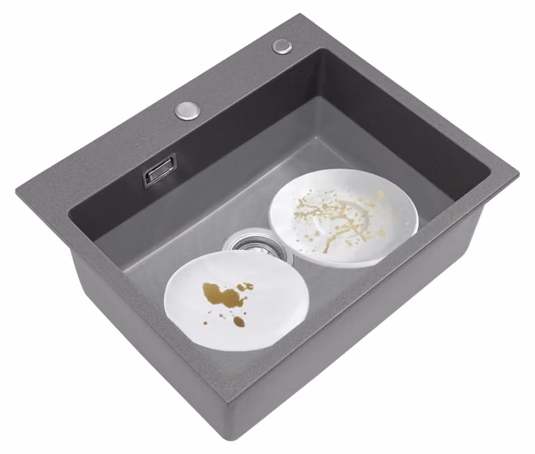Solidchoice - Lavello da cucina in quarzite, 55 x 45 cm, completo di kit di scarico