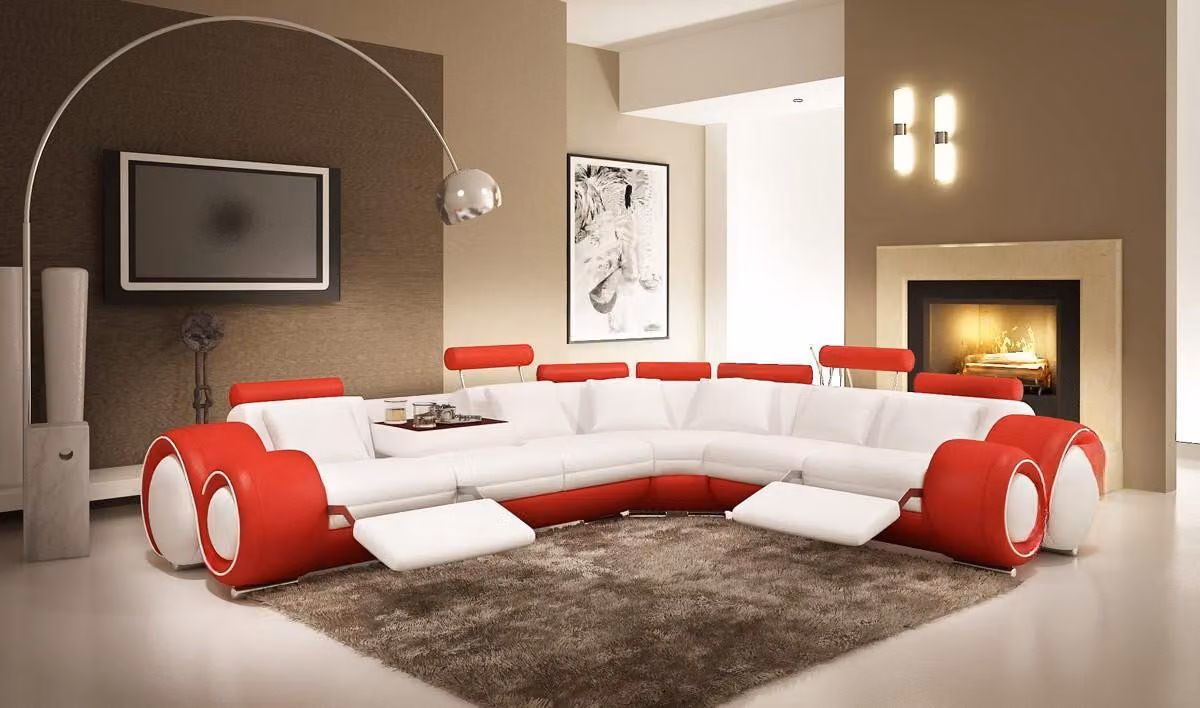 Ledersofa mit USB,Wohnlandschaft Ecksofa Eck Garnitur Design Modern Sofa A1163