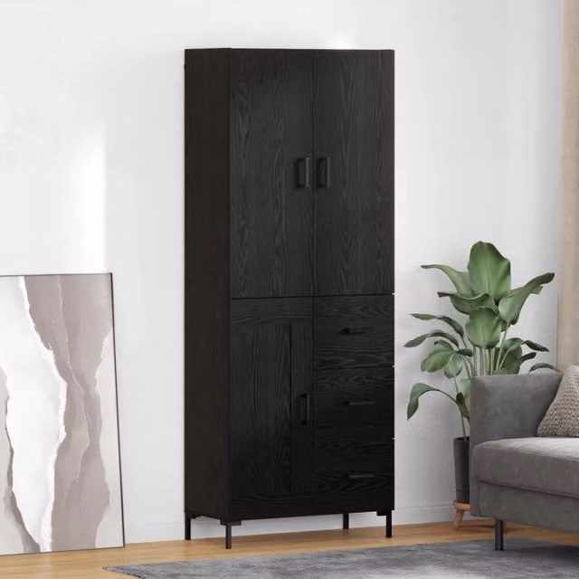 Credenza-Buffet-Armadio da cucina Rovere Nero 69,5 x 34 x 180 cm Legno multistrato 845115