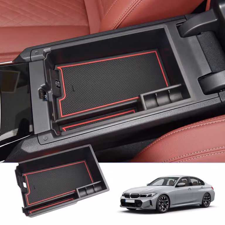 Contenitore portaoggetti per la console centrale, compatibile con BMW Serie 3 (G20/G21/G28), Serie 4 (G22/G23/G26), i3, i4, colore rosso