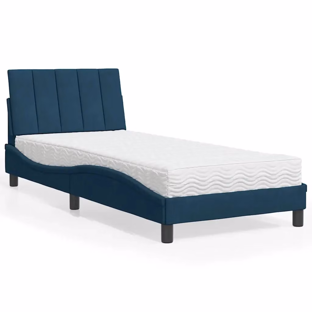 Letto con Materasso Hanko blu e bianco in velluto vidaXL L/P/H: 200 x 80 x 35 cm – 2