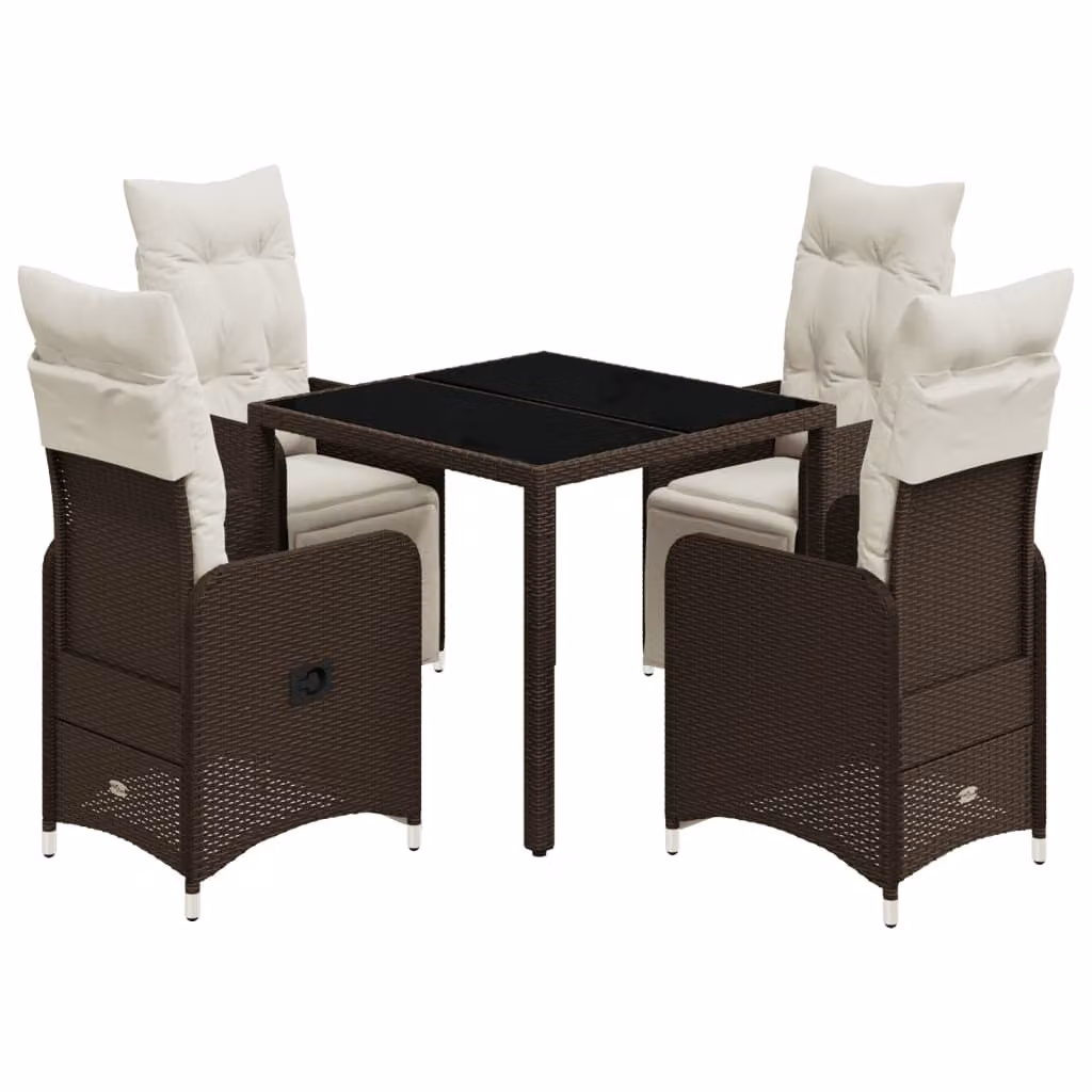 Set Bistrò da Giardino 5 pz con Cuscini in Polyrattan Marrone