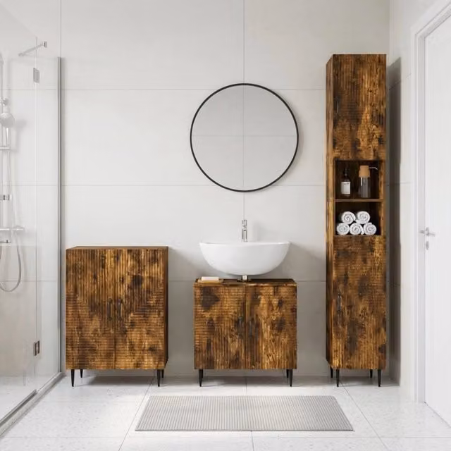 Set di armadietti da bagno in 3 pezzi HAARLEM Rovere Fumo 3417455
