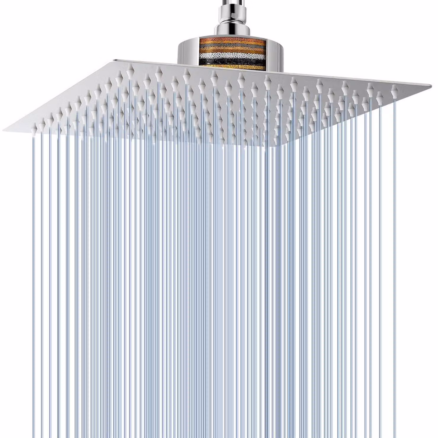 Testina doccia con filtro, 30 cm, cromata, in acciaio inossidabile. Elevato flusso, ideale per acque dure