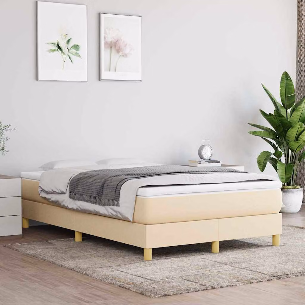 vidaXL Letto Ibrido con Giroletto a Molle e Materasso in Tessuto Beige e Bianco L/P/H: 120 x 200 x 25 cm