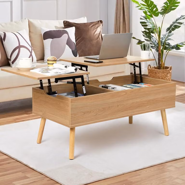 Tavolino da divano, altezza regolabile, aspetto legno, dimensioni 100,5 x 50,5 x 43,5 cm, con spazio contenitivo