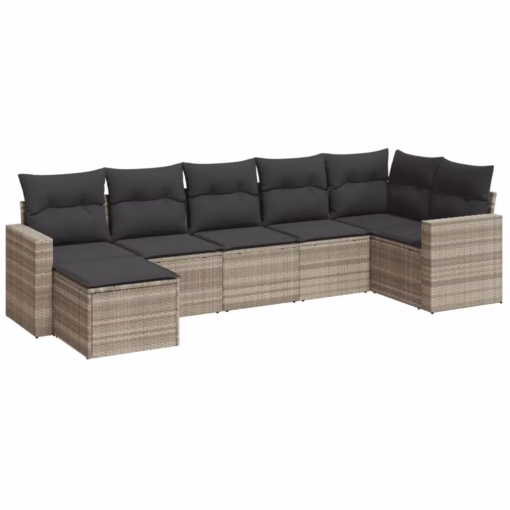 vidaXL Set Divani da Giardino 7pz Moderno in Polyrattan Grigio con Cuscini e Ottoman – 2
