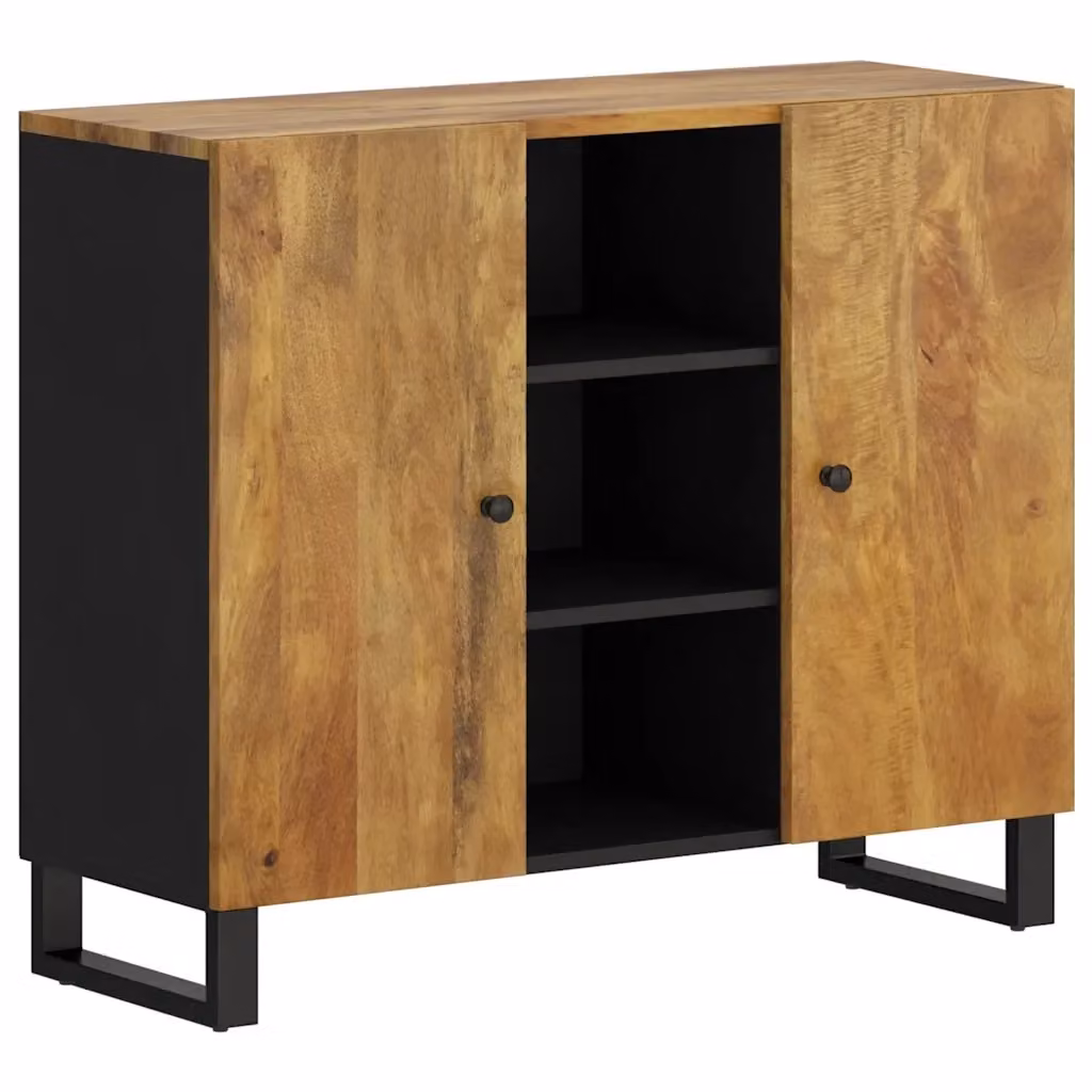 Credenza con 2 Ante in Legno di Mango e Metallo Marrone vidaXL L: 90 cm, P: 33 cm, H: 75 cm – 2