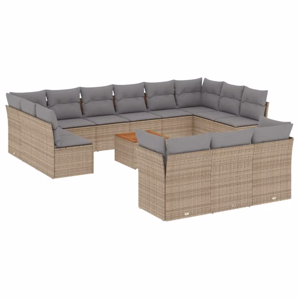 Set Divano da Giardino a Forma di U vidaXL in Polyrattan con Cuscini Beige e Grigio e Tavolino da Caffè – 2