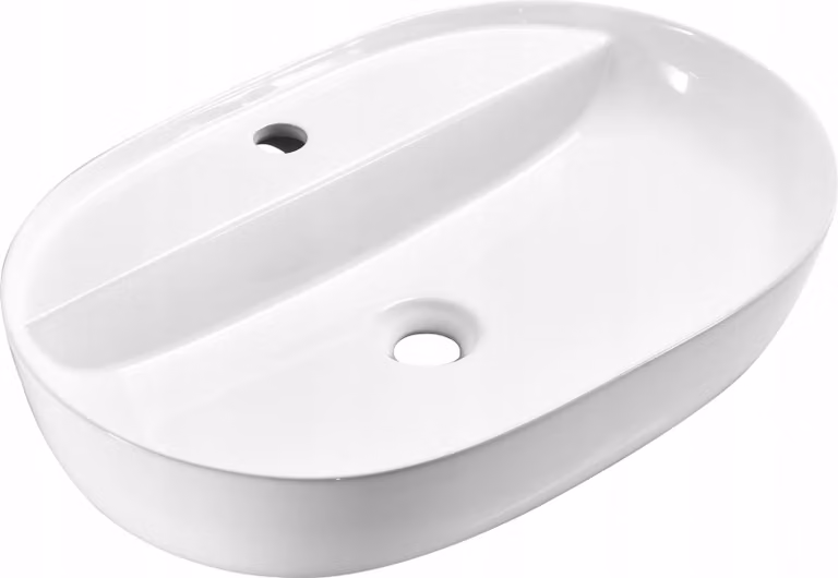 Lavabo da appoggio 60x40x13 bianco ovale arrotondato in Vetroceramica Omeble