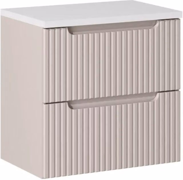 Set da bagno VANO cachemire e bianco 60cm: mobile sottolavabo con cassetti scanalati verticalmente + piano per lavabo